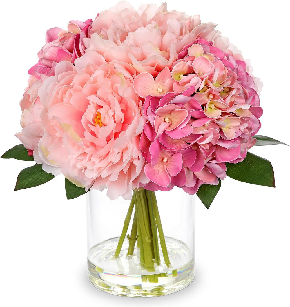 Hollyone Pink Hydrangea Peonies Artificial Flowers Real Touch Fake Flowers Ar...