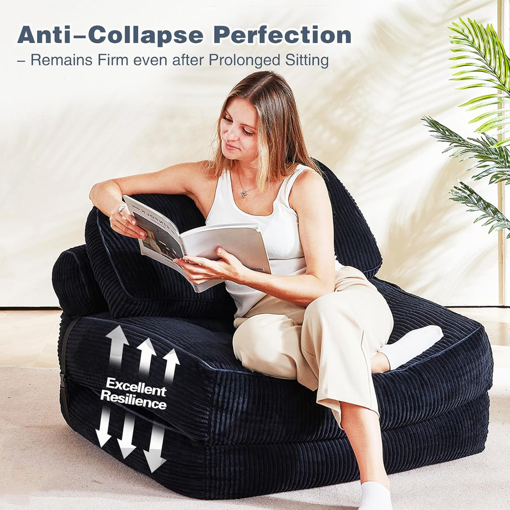 Folding Futon Sleeper Sofa Bed Chair, No Assembly, Black 2