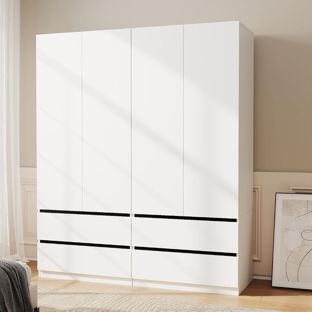White Armoire Wardrobe Closet with 4 Drawers, 75" Tall x 63" Wide