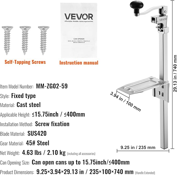 VEVOR Commercial Can Opener, Heavy-Duty Manual Tabletop Cans Opener - Image 7