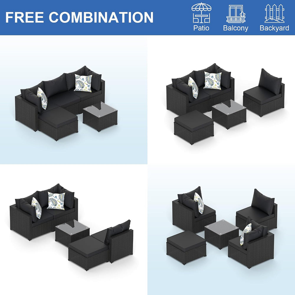 Patio Furniture Set, 5PCS Outdoor Sectional w/ Ottoman & Cushion, Black