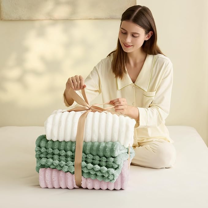 HIMEET Pink Ribbed Throw Blanket - Image 4