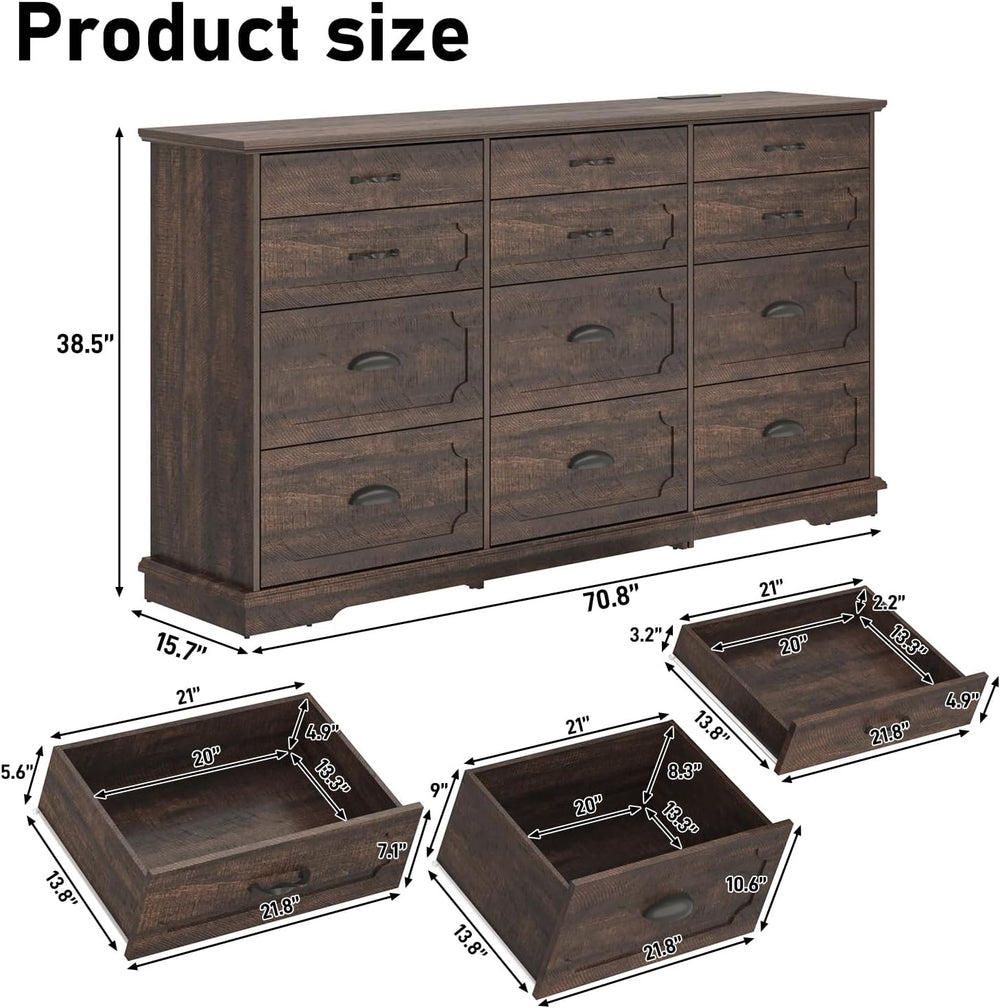 chartustriable 70inch Large Long Dresser w/Charging Station,12 Drawer Dresser...