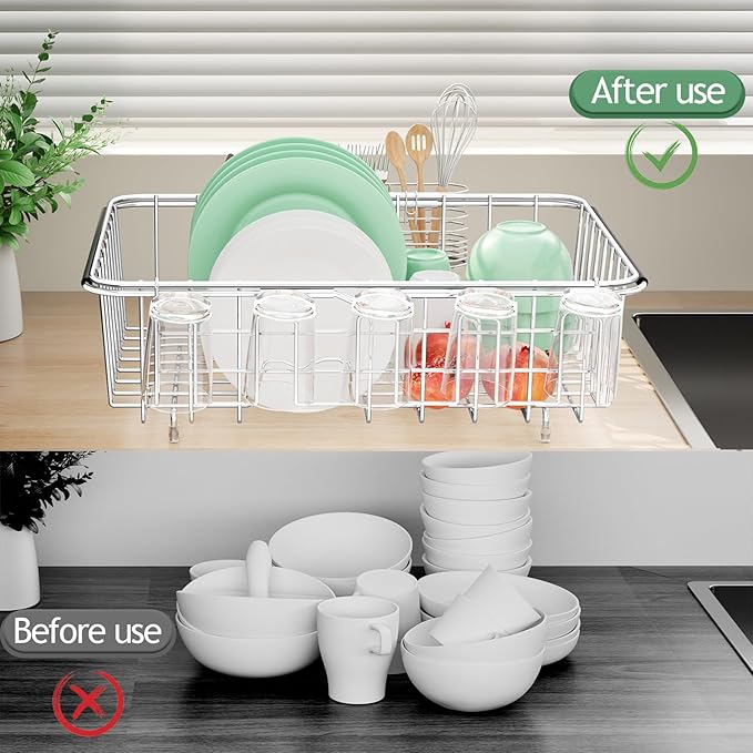 Fanbsy Dish Drying Rack in Sink, Extendable Stainless Steel Dish Drainers