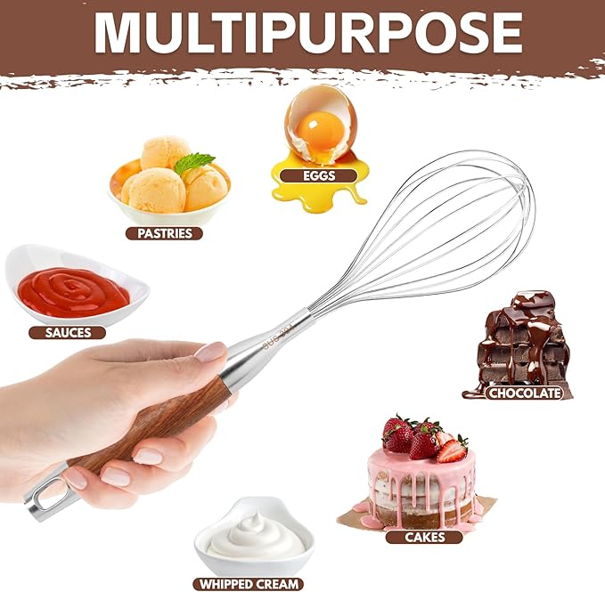 Stainless Steel Whisk Wooden Handle Metal Whisk Balloon Wire Baking Whisks - Image 6