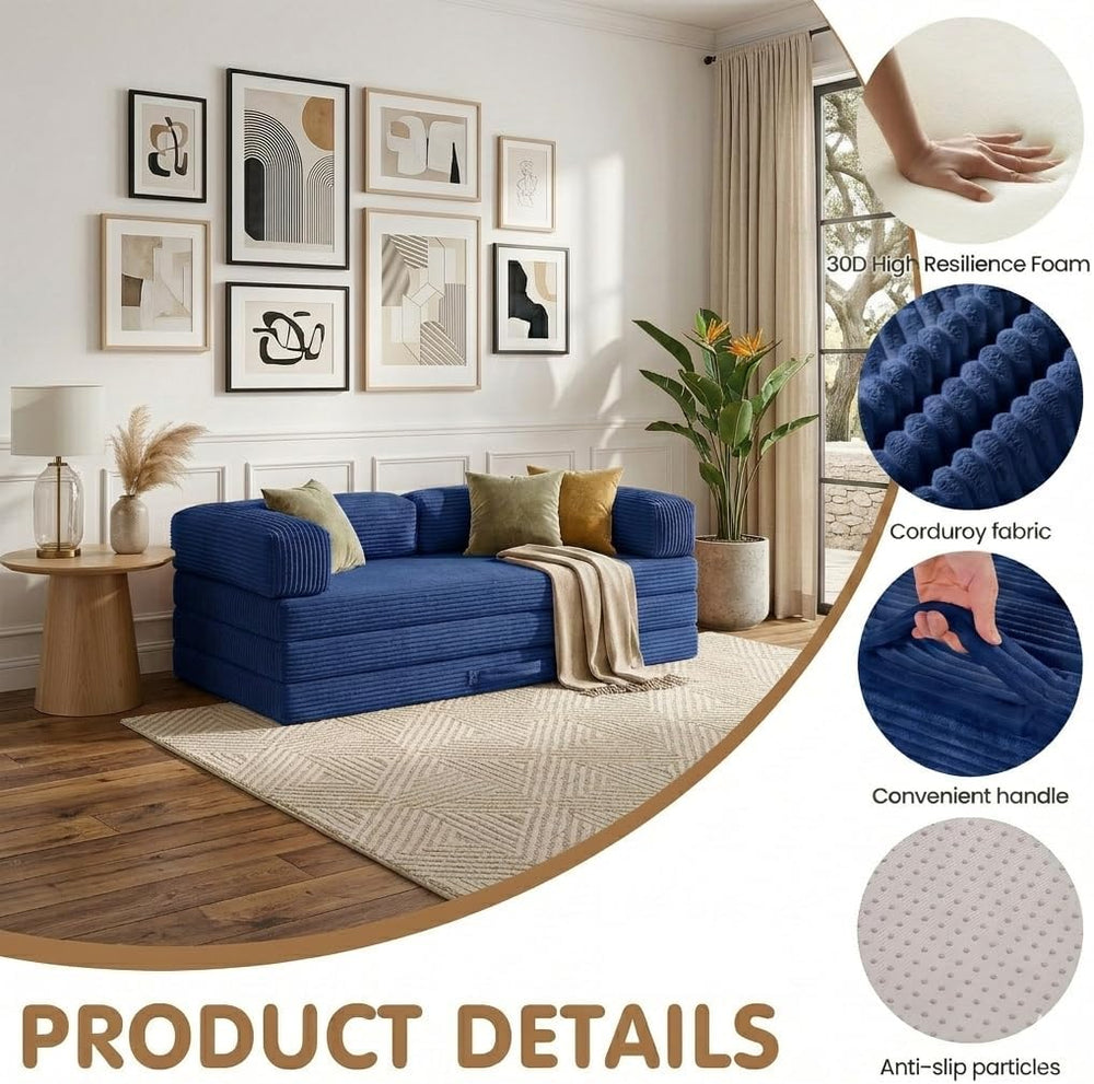 Convertible Sofa Bed Queen,5-in-1 Boneless Couch with Removable Armrests &amp...