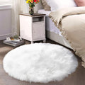 Latepis White Round Rug 5ft Faux Fur Sheepskin Circle Rug by Latepis