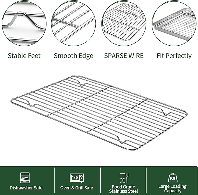 Small Baking Sheet with Cooling Rack Set, CEKEE Stainless Steel Cookie Sheets - Image 4