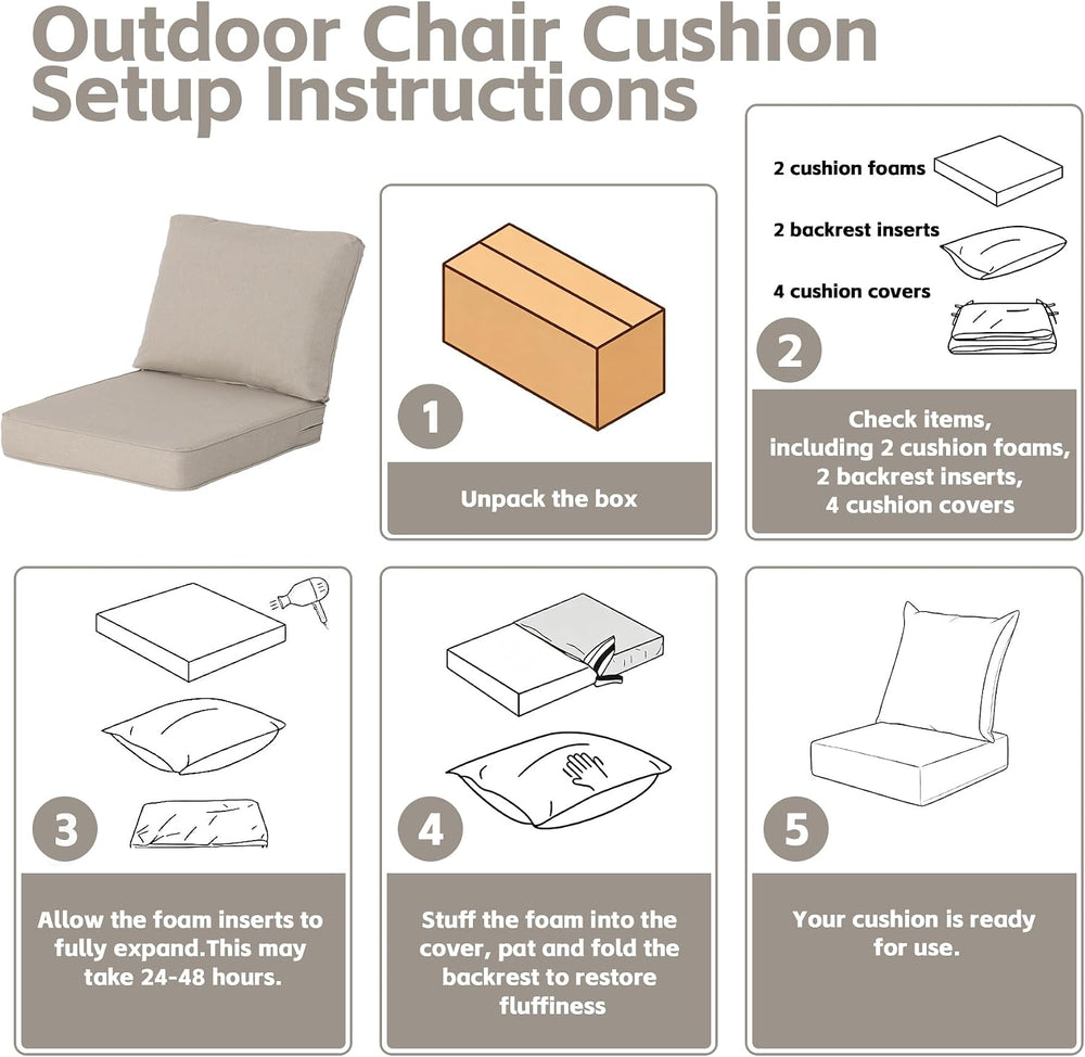 24x27.5 Inch Outdoor Deep Seat Cushions Set of 2,Thick High-Density Foam, Wat...