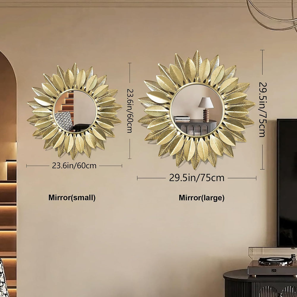24" Gold Sunburst Decorative Wall Mirror – Handmade Flower Design