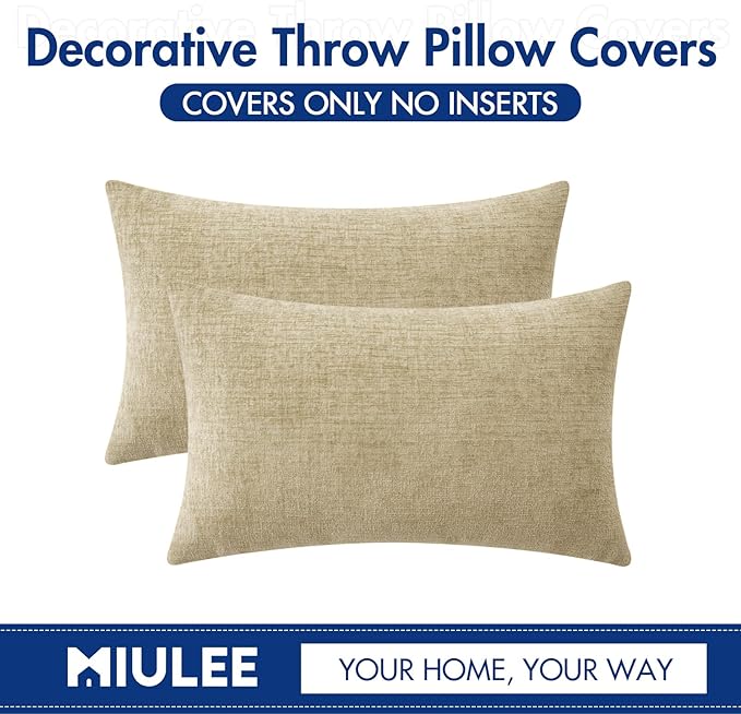 MIULEE Pack of 2 Beige Throw Pillow Covers 12x20 Inch Soft Lumbar Pillow Covers - Image 6