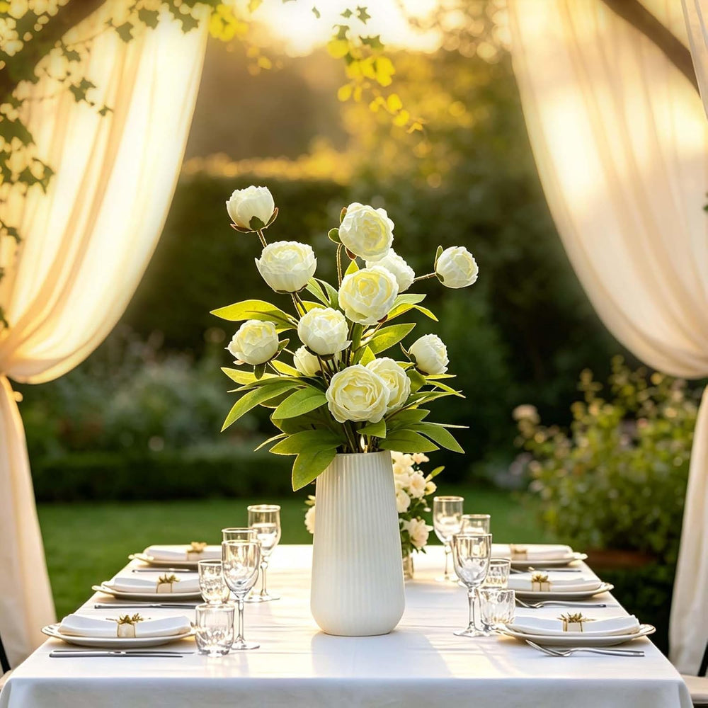 8 Pcs Cream Artificial Peony Flowers for Vase, 27 Inch Stems, 4 Heads Each