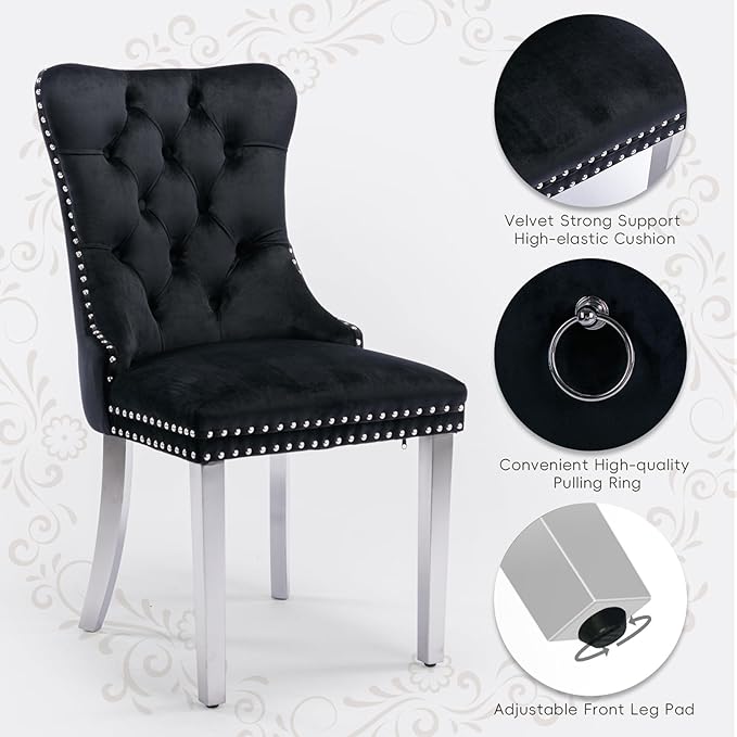 Velvet Upholstered Dining Chairs Set of 6, Modern Style Kitchen Side Chairs w...