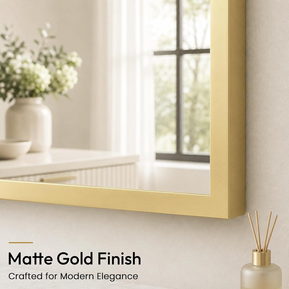 36x36 Inch Satin Gold Square Bathroom Vanity Wall Mirror