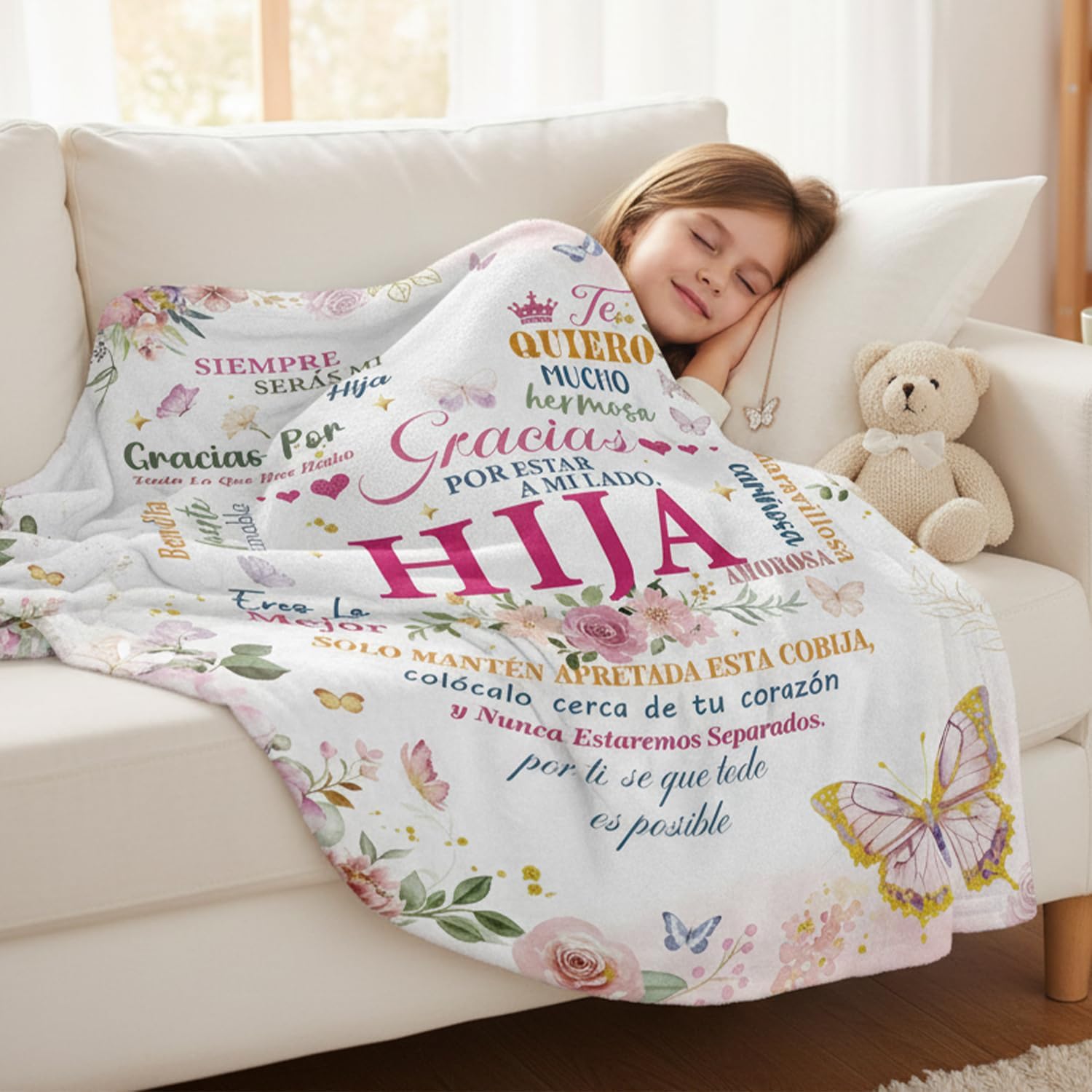 Wxiben Spanish Daughter Blanket Gifts - Regalos para Hija Daughter’s Gifts from Dad Mom Regalo De Mamá para Hija Regalo De Cumpleaños Navidad Hija Daughter in Spanish Throw Blanket for Couch 60x50in