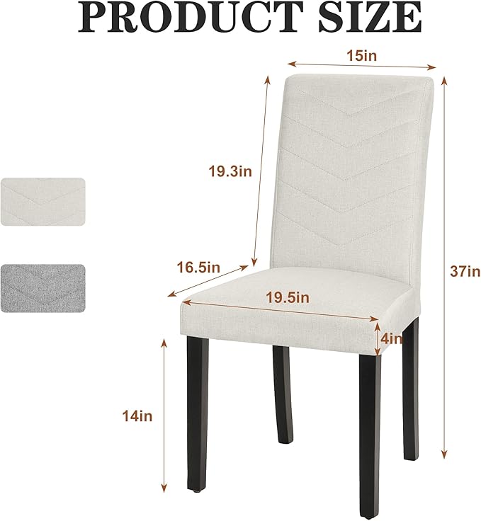 VECELO Upholstered Dining Chairs Set of 2, Fabric Wood Legs High Back for Kit...