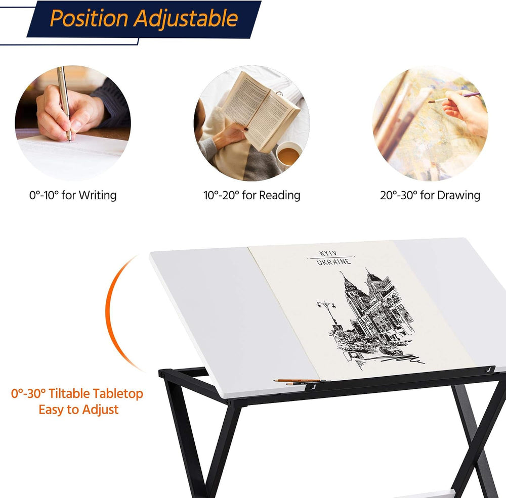 Yaheetech Height Adjustable Drafting Table, Tilting Art Desk, White | Sturdy ...