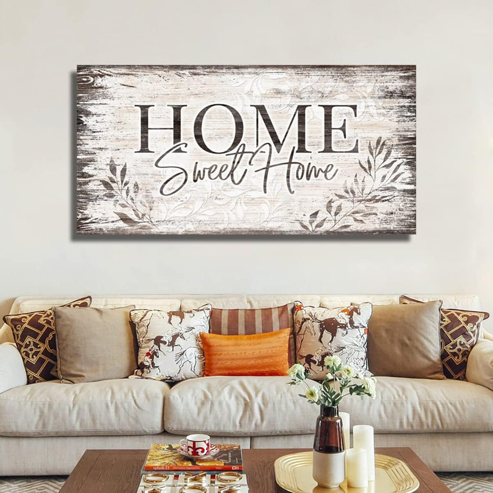 Home Sweet Home Wall Art Dark Brown Rustic Farmhouse Canvas Sign, 20"x40...