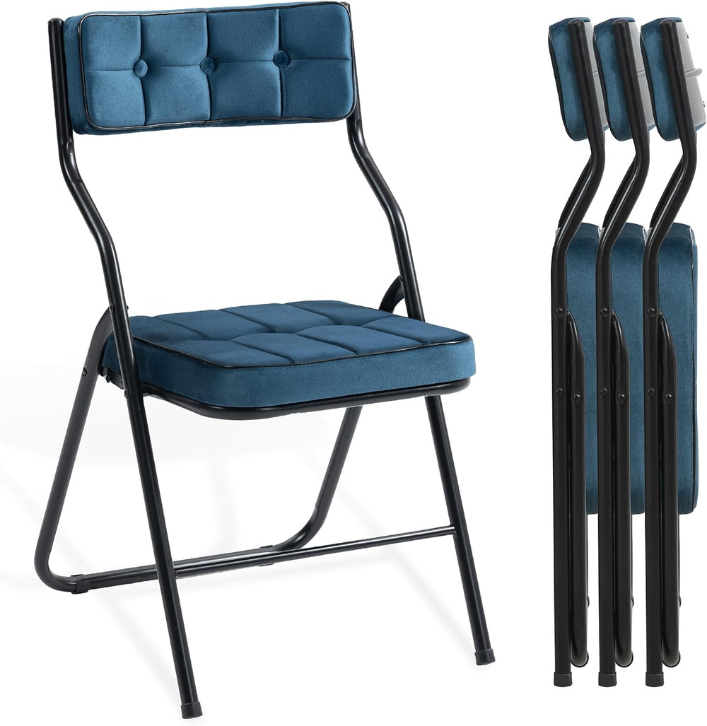 HOMEFUN Padded Folding Chairs, Dining Chair with Cushion, Bule, 4 Pack