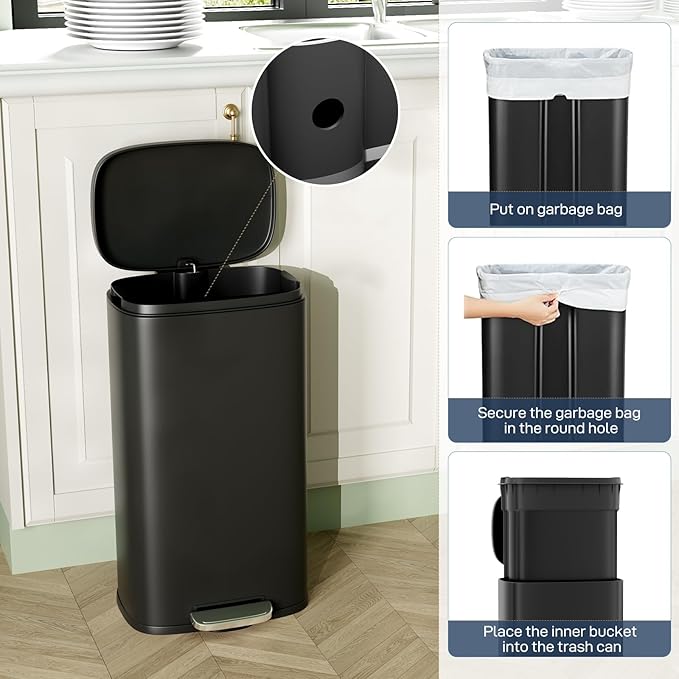 Arlopu13.2 Gallon Step Trash Can, Stainless Steel Garbage Bin, Soft-Close - Image 7