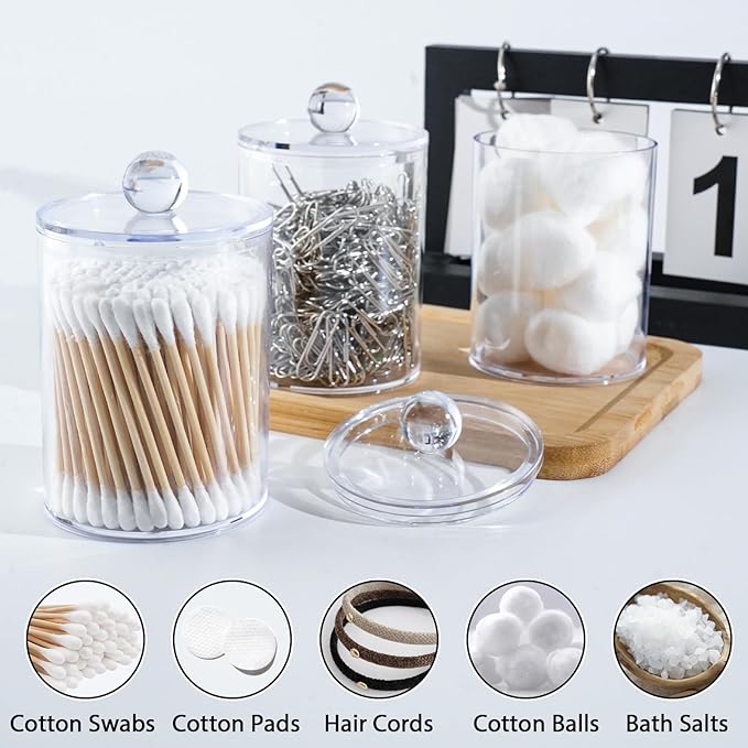 XIPENGKEJI 6 Pack Qtip Holder, Canister Apothecary Jar Set, Bathroom Jars - Image 4