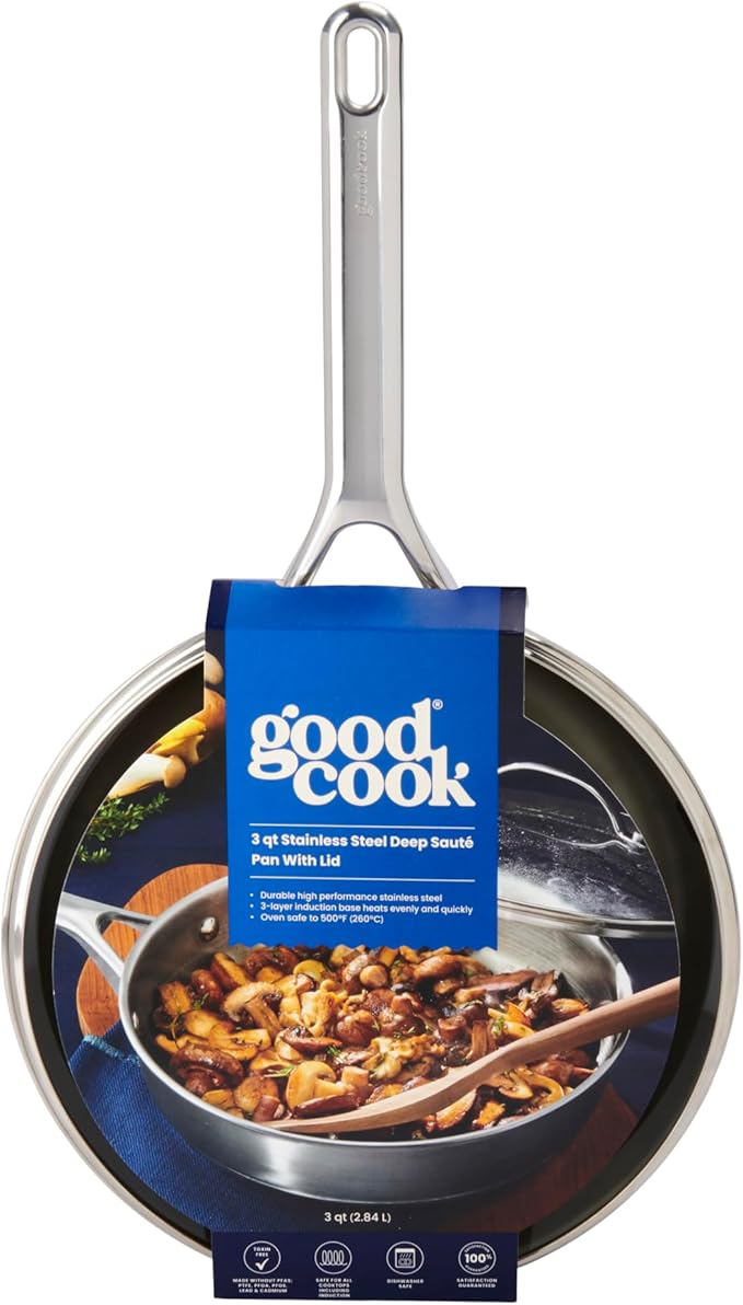 GoodCook Stainless Steel Deep Saute Pan 10.25-Inch, Oven-Safe to 500F & - Image 9