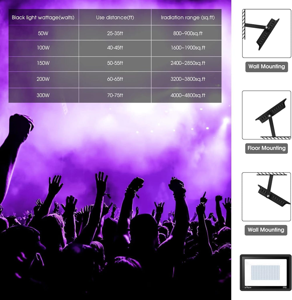 YANYCN 4 Pack 150W LED Black Lights, Blacklight Flood Light Outdoor with Plug...