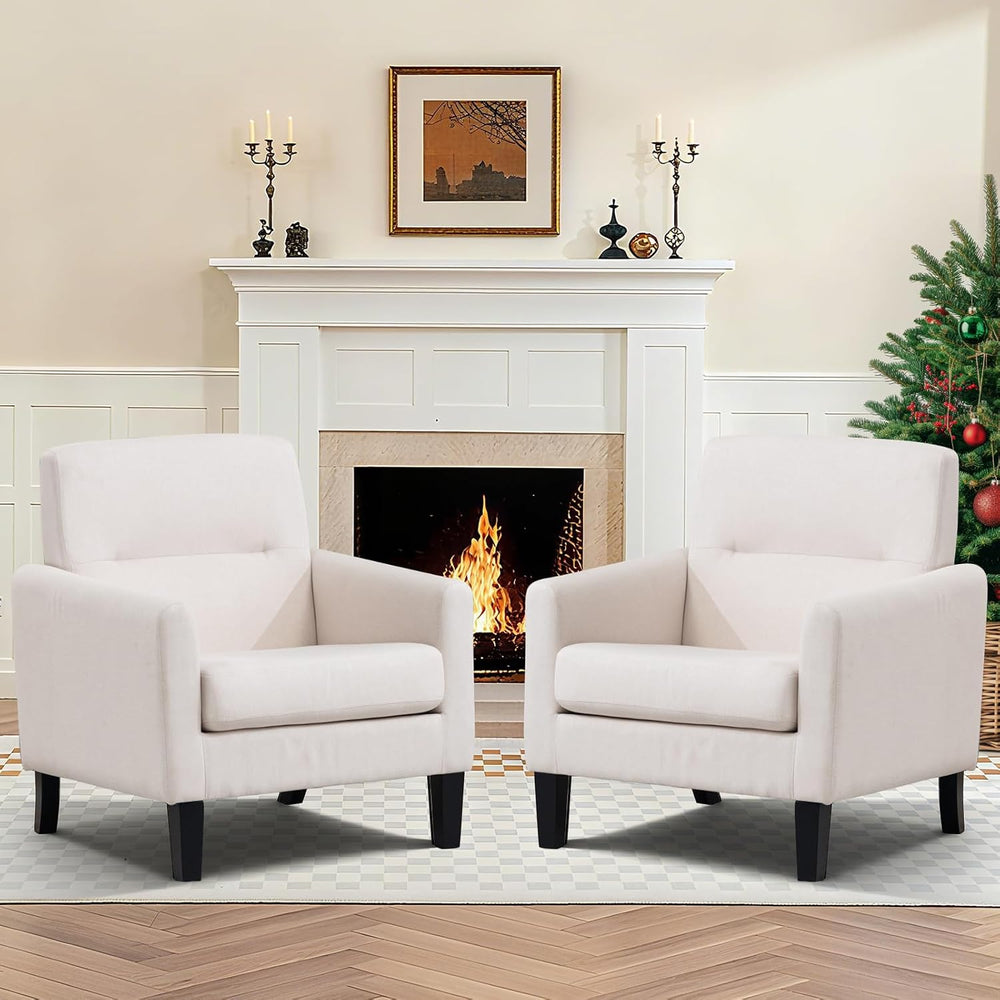 Accent Chairs Set of 2, Mid Century Modern Living Room Chairs, Begie
