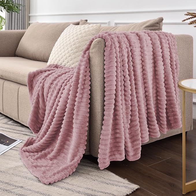 BEDELITE Fleece Blanket Twin Size – 3D Ribbed Jacquard Soft and Warm Decorative - Image 8