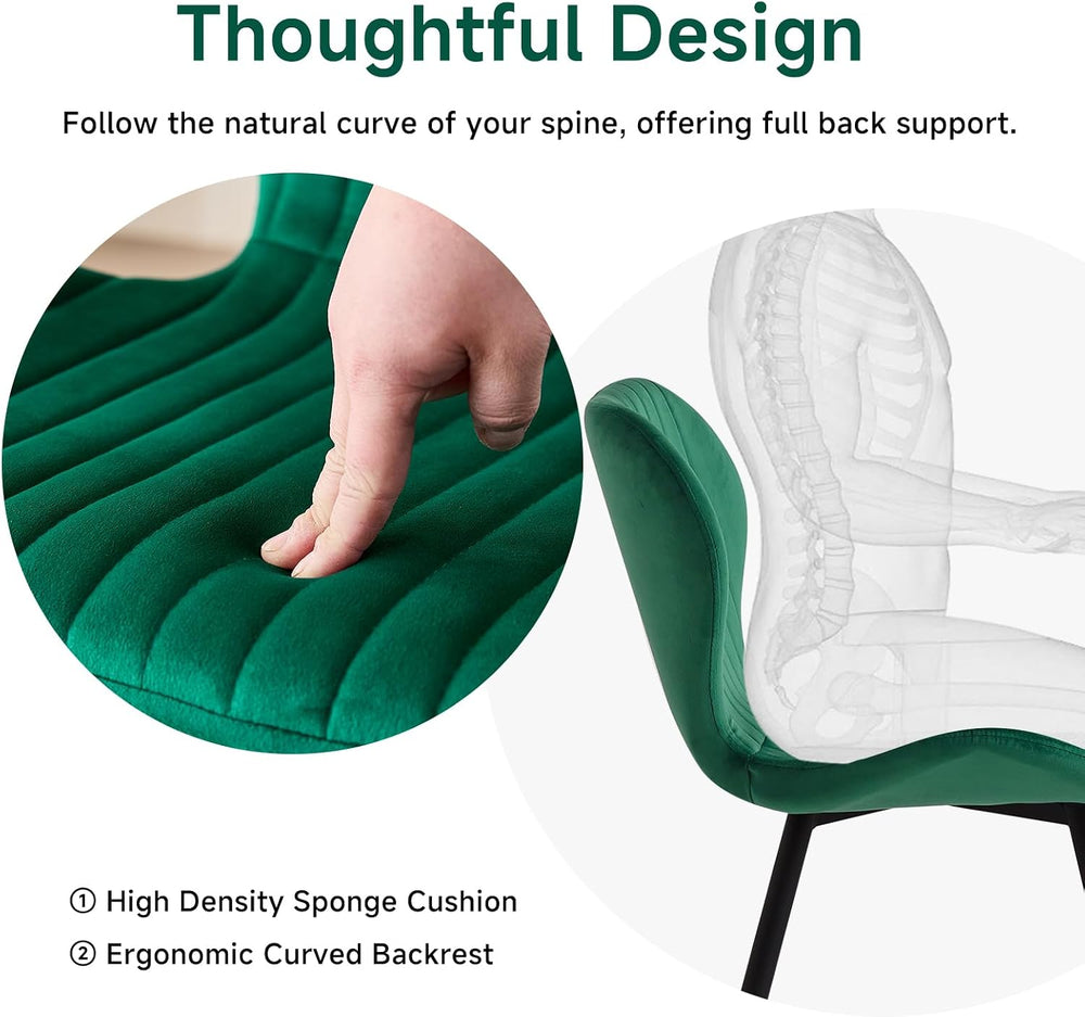 Green Velvet Dining Chairs Set of 4, Ergonomic Kitchen Chairs | Modern Uphols...