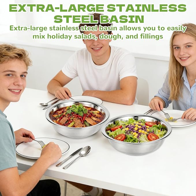 8 PCS Stainless Steel Mixing Bowls 13 Inch 8 Qt Extra Large Metal Basin - Image 5