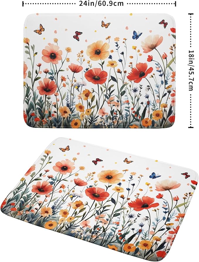 Poppy Flower Dish Drying Mat 18x24 Inch Floral Leaves Dish Drainer Protector - Image 2