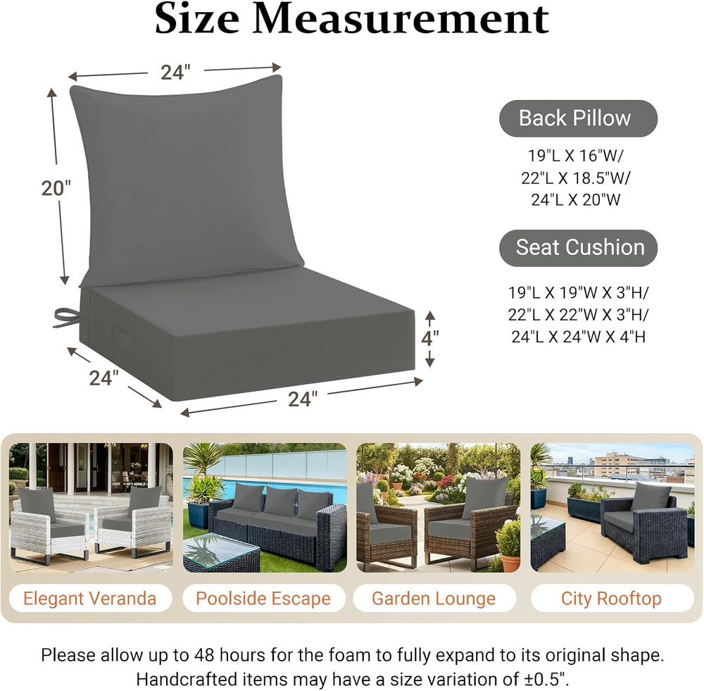 downluxe 24x24 Outdoor Chair Cushions, Waterproof Fade Resistant Patio Furnit...