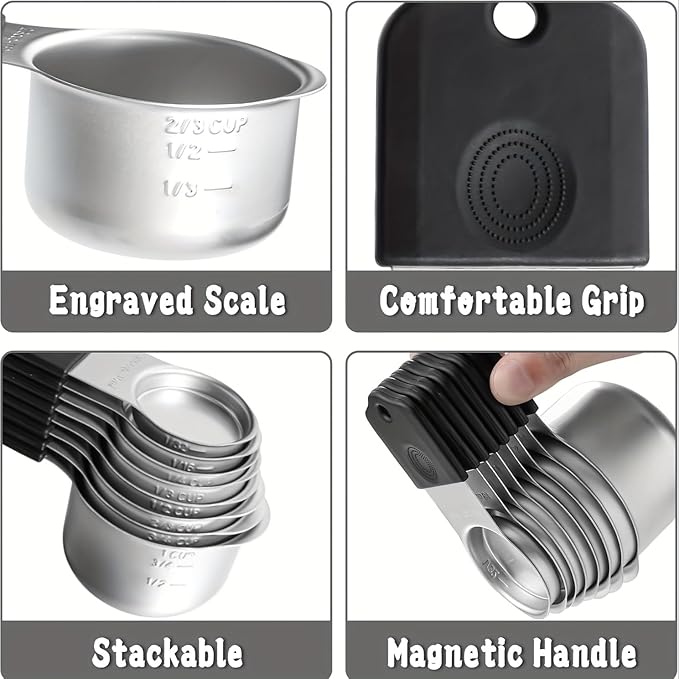 Magnetic Measuring Cups, Stainless Steel Kitchen Aid Cups Measuring set - Image 6