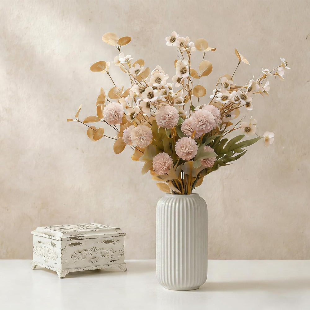 22Pcs Faux Kiku Flowers for Vase, Beige Artificial Flower Arrangements, Long ...