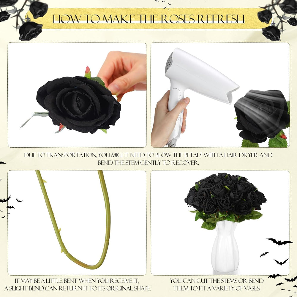 Hotop 80 Pcs Artificial Roses Flowers Bulk, Black