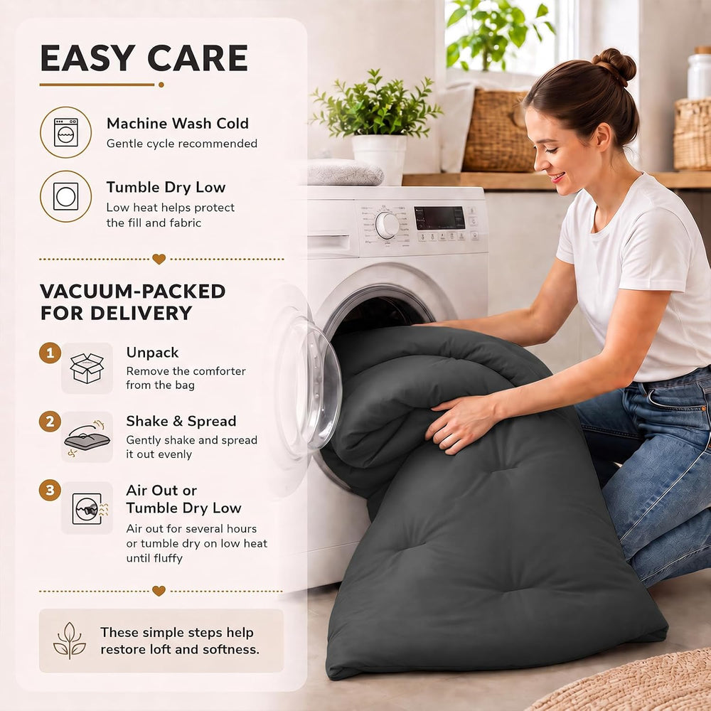 CozyLux Full Comforter Set, 3 Pieces Down Alternative Bedding, Dark Grey