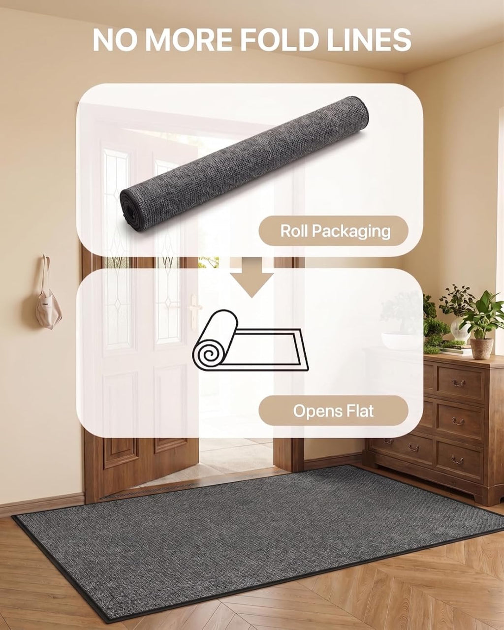 Door Mat Indoor Entrance, 24" x 36" Ultra Thin Non Slip Door Mat with Rubber Backing, Low Profile Easy Clean Dirt Trapper Doormat for Entryway Front Door Patio Porch, Charcoal Grey