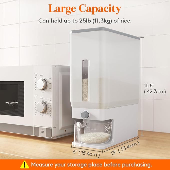 Lifewit 2 Pack Rice Dispenser 25 Lbs, Rice Storage Container Sealed Moisture - Image 3