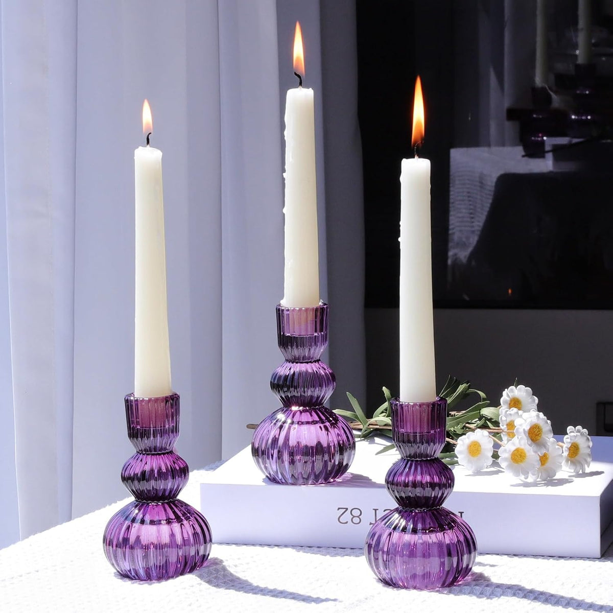 Woho Set of 6 Purple Taper Candle Holders 4.3" H for Halloween Decorations