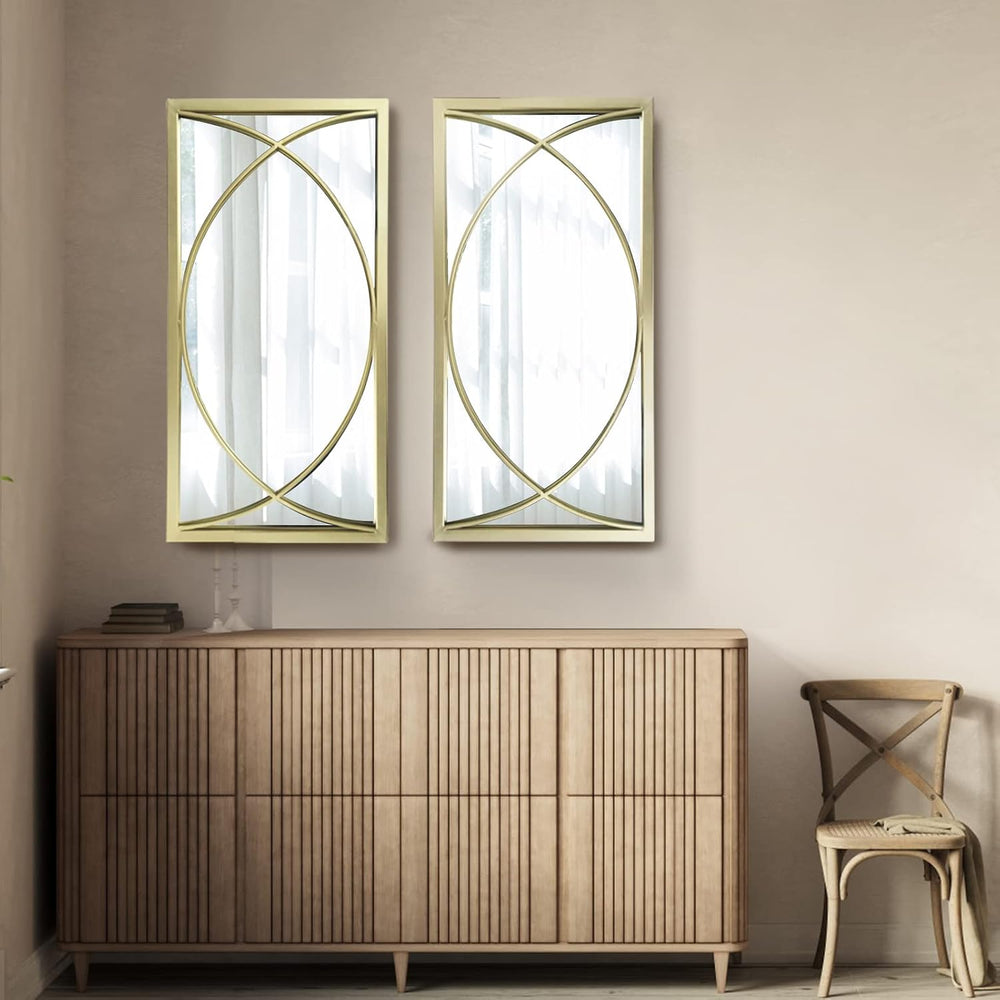 Gold Rectangle Wall Mirror with Metal Frame,Decorative Wall Mirror Set,Hangin...