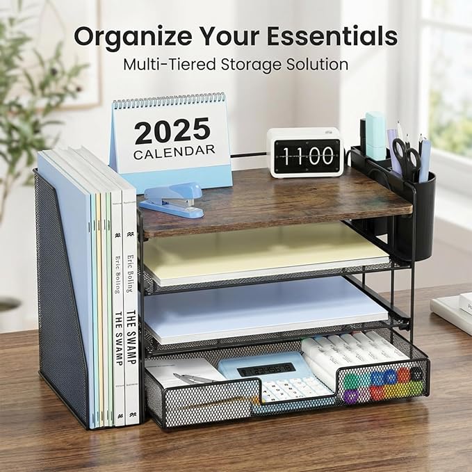 OPNICE Wood Desk Organizers and Accessories, 4-Tier Desktop File Organizer - Image 6