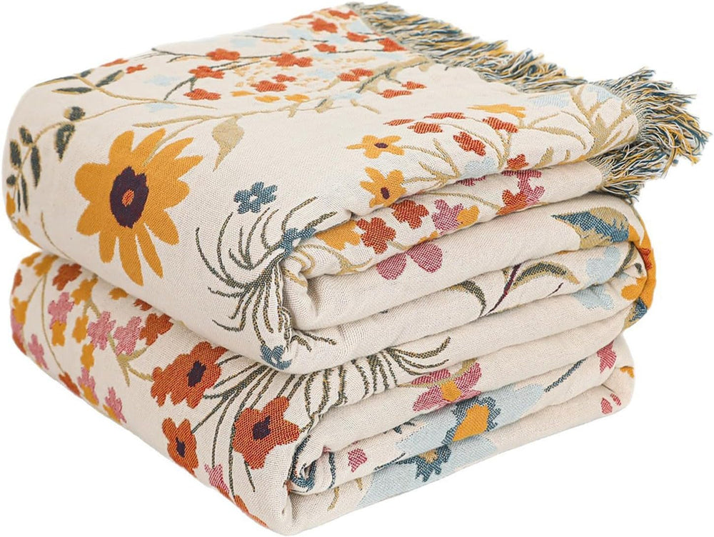 MSGKV Boho Throw Blanket 60"x80" Cotton Floral Twin Blanket for Cou...