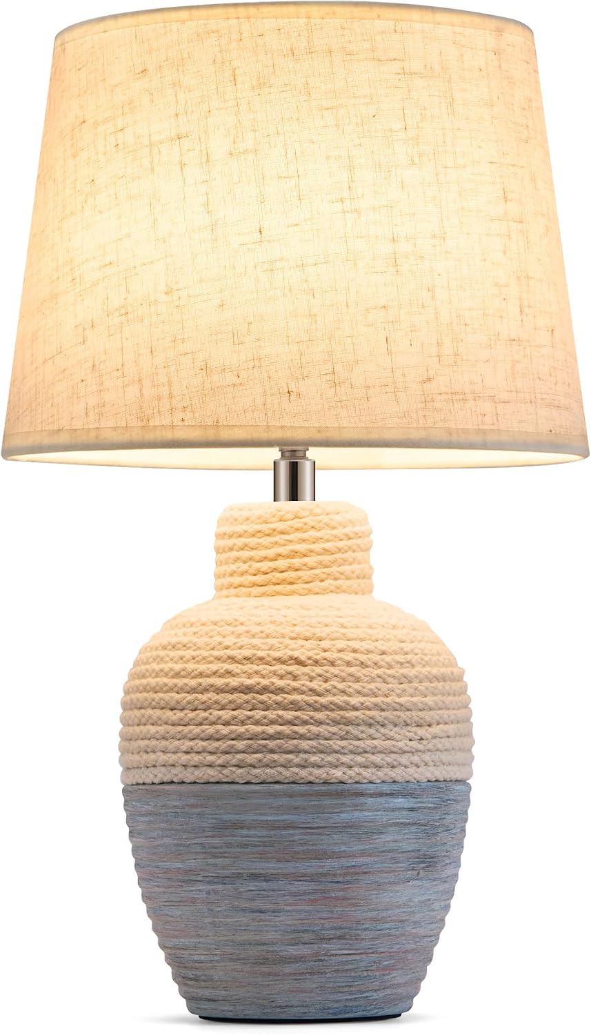 UMEXUS 13" Small Cordless Rechargeable Battery Table Lamp, Coastal Ceramic