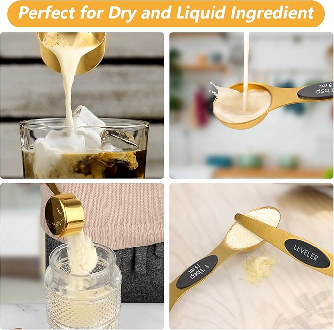 GuDoQi Gold Magnetic Measuring Spoons and Cups Set of 12, 8 Dual Sided Magnetic - Image 4