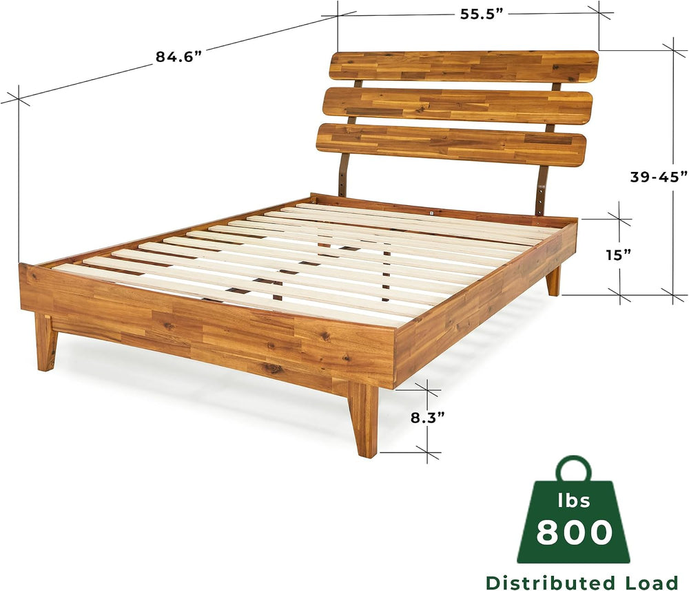 Bme Caden 15 Inch Deluxe Bed Frame with Adjustable Headboard - Mid Century, R...