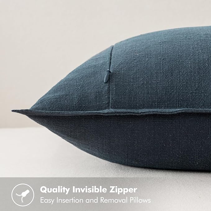 MIULEE Decorative Linen Euro Sham Pillow Covers 24x24 Navy Blue ​Boho - Image 3