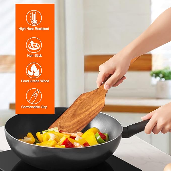 Best Non Toxic Wooden Spatula for Cooking Utensils Set Wood Spurtle Flat - Image 6