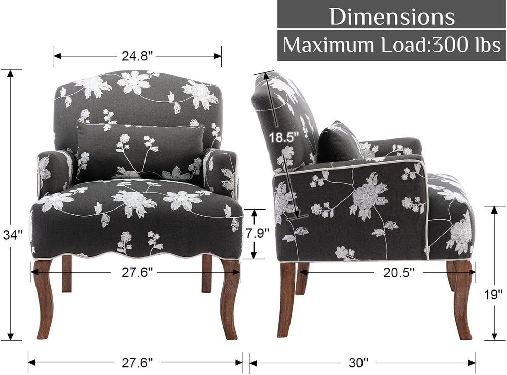 Shunzhi Floral Accent Chairs Set of 2 Farmhouse Upholstered Armchair Linen Re...