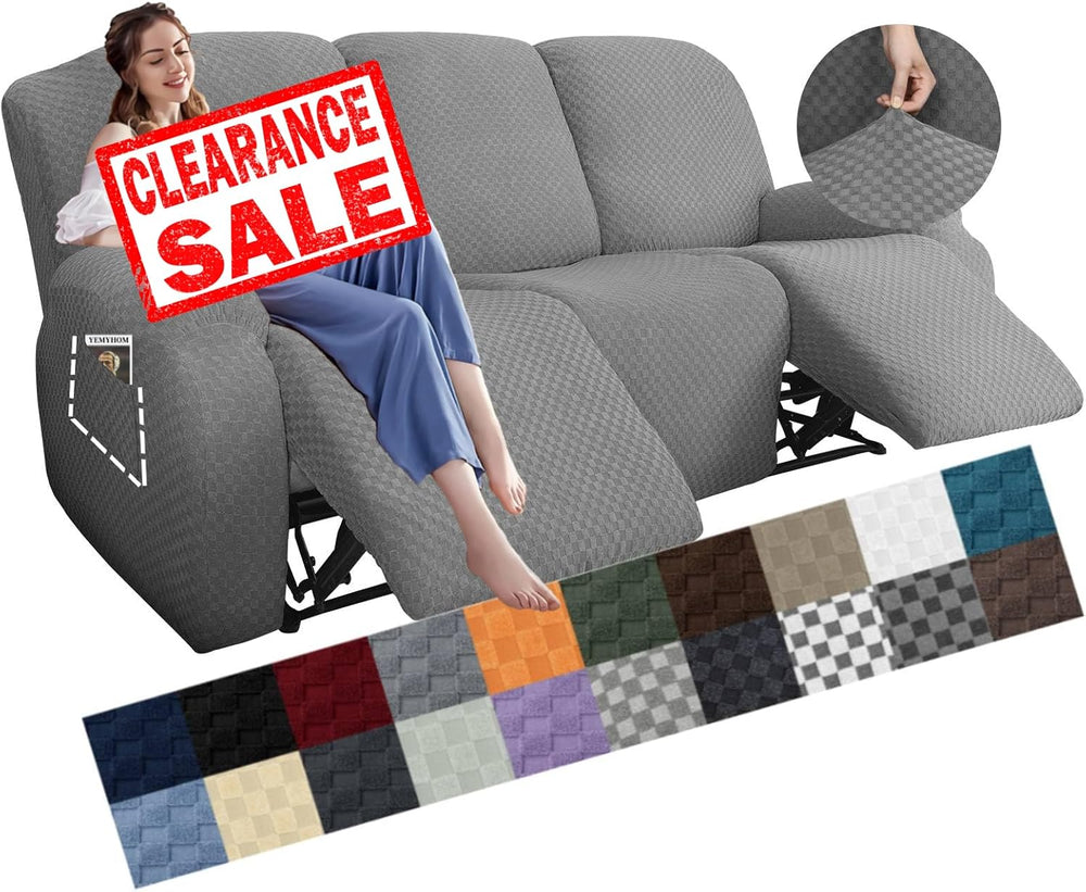 YEMYHOM 8 Pieces Stretch Recliner Sofa Cover Latest Jacquard Reclining Couch ...
